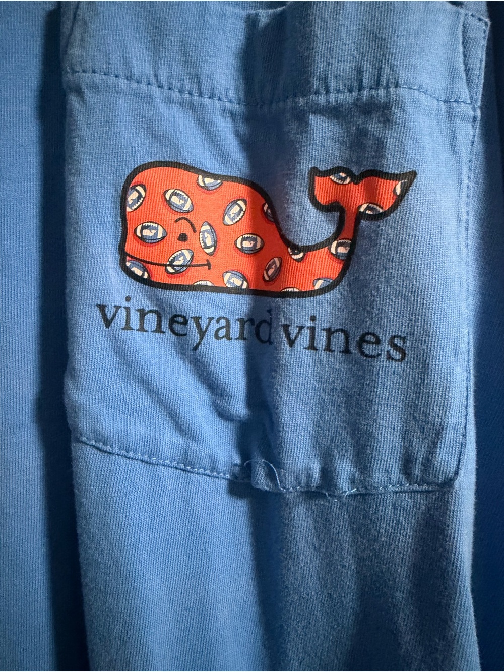 Vineyard Vines Men's Long-Sleeve Pocket Tee in Sky Blue with Orange Whale - Picture 2 of 4